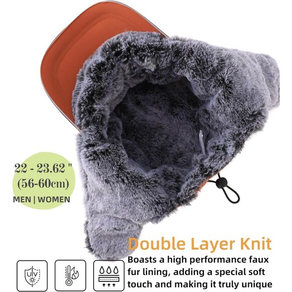 Men Caramel Brown Winter Trapper Hat Faux Fur Earflaps with Reflective Brim - Picture 2 of 7